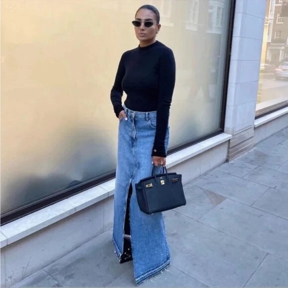 ZARA WOMAN NEW BLUE DENIM TRF MIDI SKIRT SIZE M REF. 6164/034